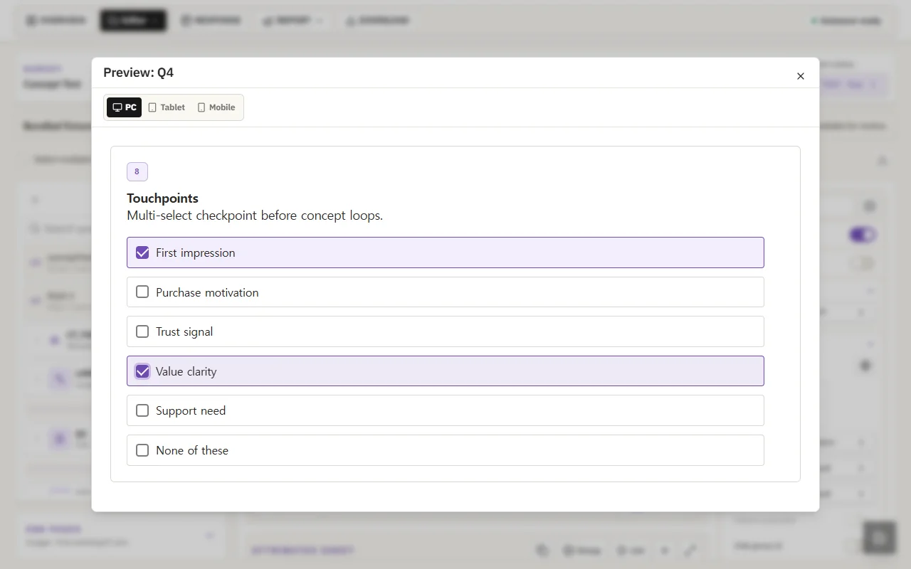 Actual Concept Test respondent preview